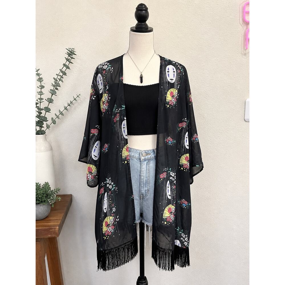 Spirited Away Kimono Cardigan M No Face Studio Ghibli Sheer Fringe Duster Anime